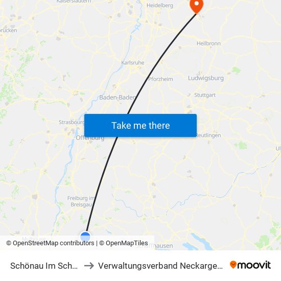 Schönau Im Schwarzwald to Verwaltungsverband Neckargerach-Waldbrunn map