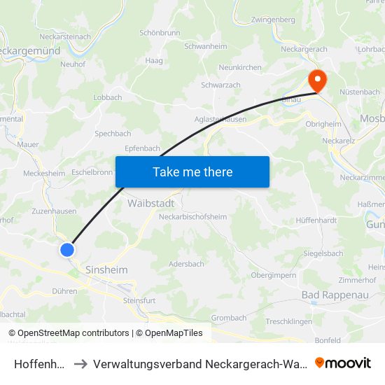 Hoffenheim to Verwaltungsverband Neckargerach-Waldbrunn map