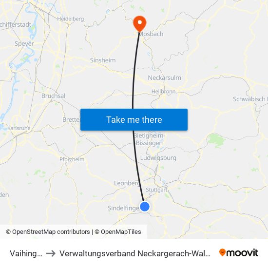 Vaihingen to Verwaltungsverband Neckargerach-Waldbrunn map