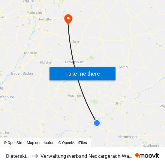 Dieterskirch to Verwaltungsverband Neckargerach-Waldbrunn map