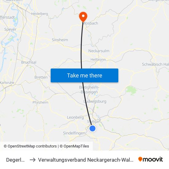 Degerloch to Verwaltungsverband Neckargerach-Waldbrunn map