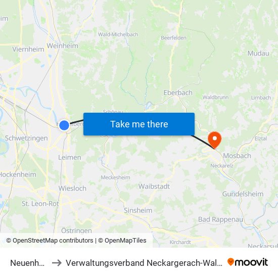 Neuenheim to Verwaltungsverband Neckargerach-Waldbrunn map