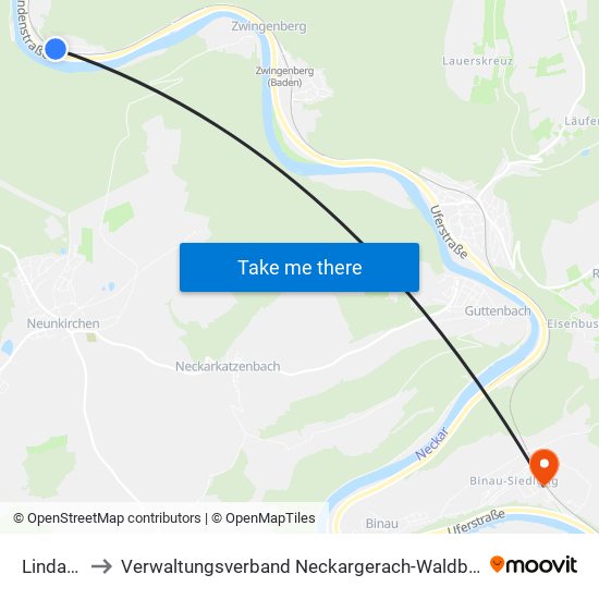 Lindach to Verwaltungsverband Neckargerach-Waldbrunn map