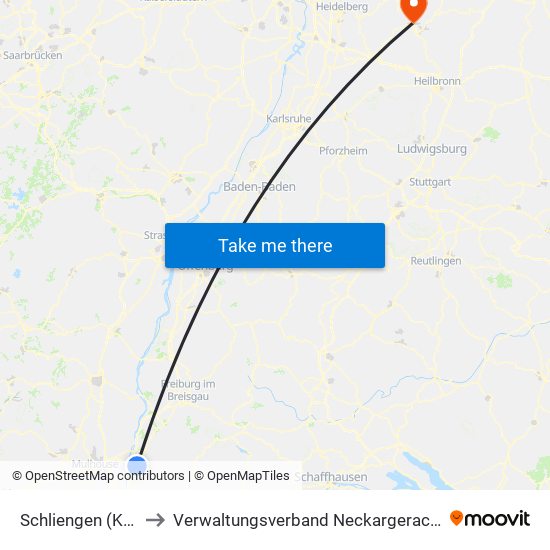 Schliengen (Kernort) to Verwaltungsverband Neckargerach-Waldbrunn map