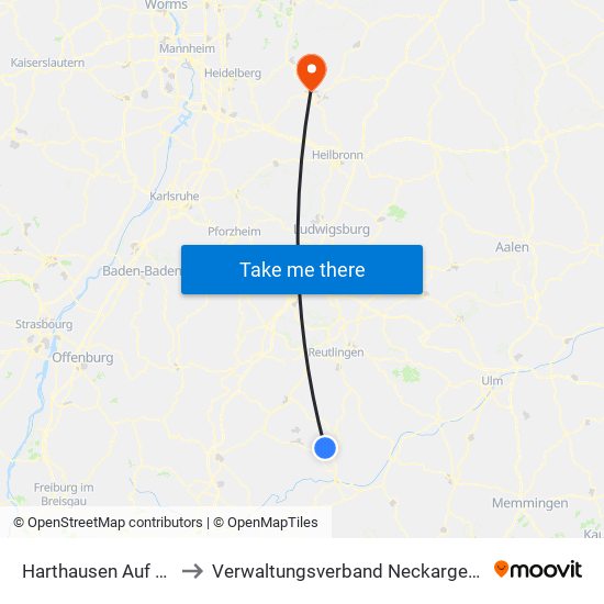 Harthausen Auf Der Scher to Verwaltungsverband Neckargerach-Waldbrunn map