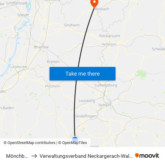 Mönchberg to Verwaltungsverband Neckargerach-Waldbrunn map