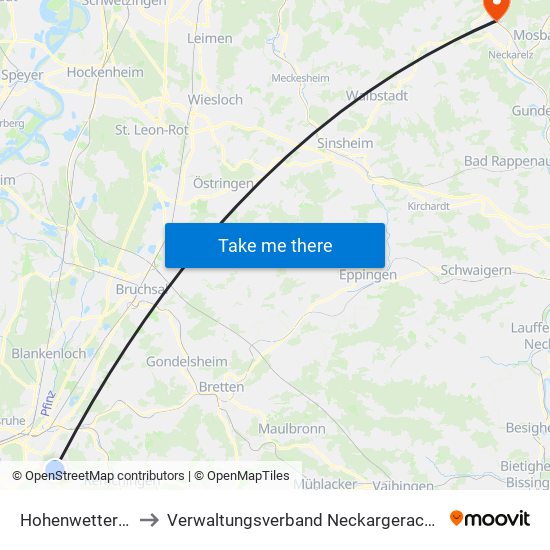 Hohenwettersbach to Verwaltungsverband Neckargerach-Waldbrunn map