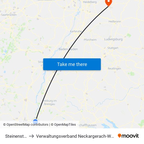 Steinenstadt to Verwaltungsverband Neckargerach-Waldbrunn map