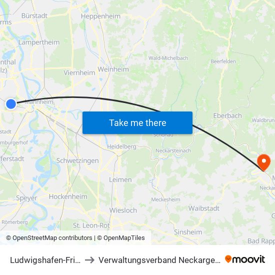 Ludwigshafen-Friesenheim to Verwaltungsverband Neckargerach-Waldbrunn map