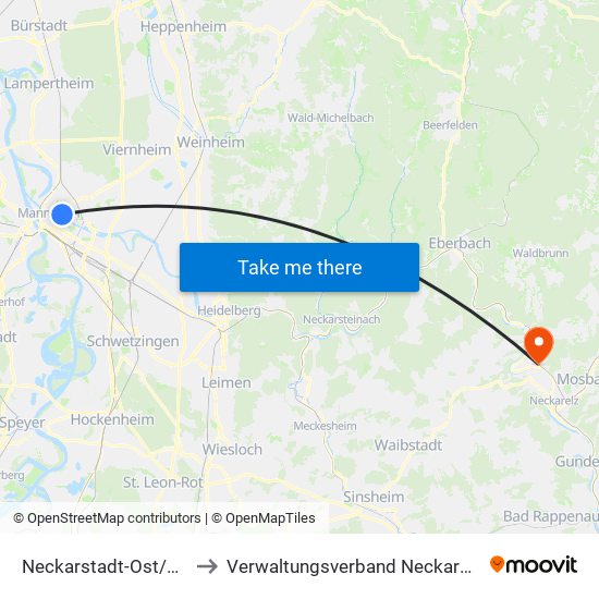 Neckarstadt-Ost/Wohlgelegen to Verwaltungsverband Neckargerach-Waldbrunn map