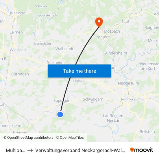 Mühlbach to Verwaltungsverband Neckargerach-Waldbrunn map