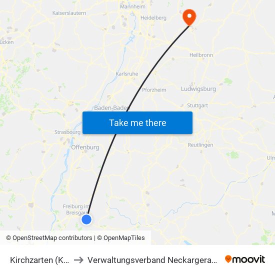 Kirchzarten (Kernort) to Verwaltungsverband Neckargerach-Waldbrunn map