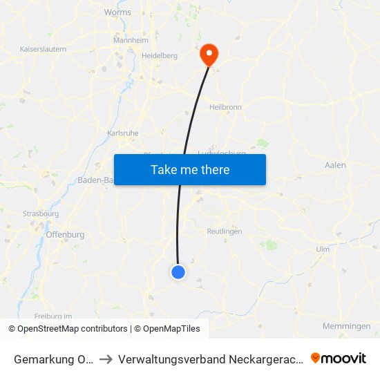 Gemarkung Ostdorf to Verwaltungsverband Neckargerach-Waldbrunn map