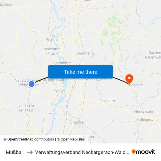Mußbach to Verwaltungsverband Neckargerach-Waldbrunn map