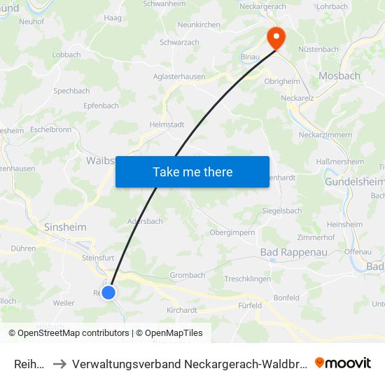 Reihen to Verwaltungsverband Neckargerach-Waldbrunn map