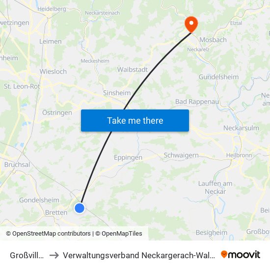 Großvillars to Verwaltungsverband Neckargerach-Waldbrunn map