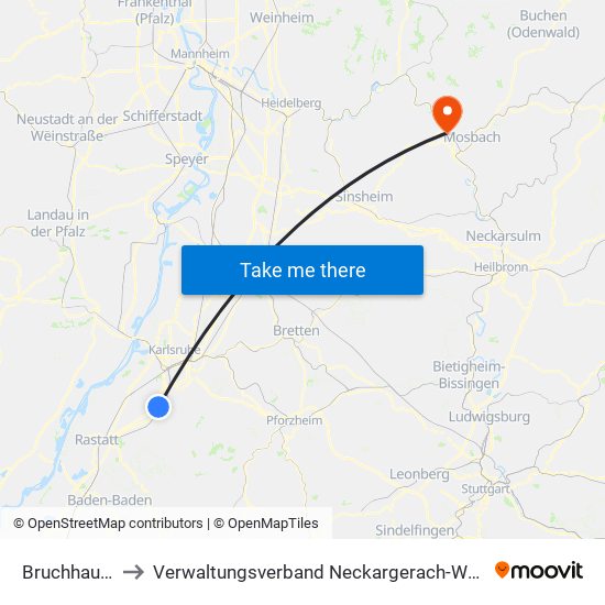 Bruchhausen to Verwaltungsverband Neckargerach-Waldbrunn map