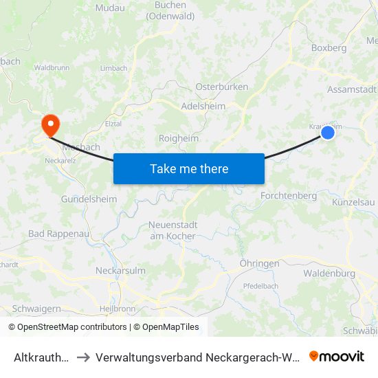 Altkrautheim to Verwaltungsverband Neckargerach-Waldbrunn map