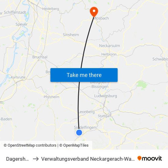 Dagersheim to Verwaltungsverband Neckargerach-Waldbrunn map