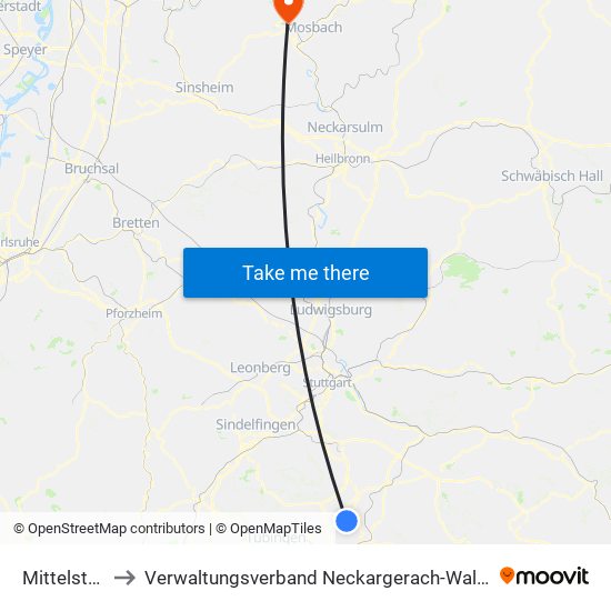 Mittelstadt to Verwaltungsverband Neckargerach-Waldbrunn map