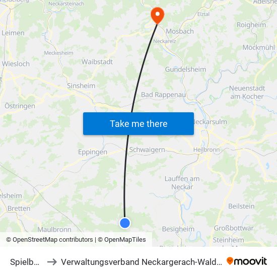 Spielberg to Verwaltungsverband Neckargerach-Waldbrunn map