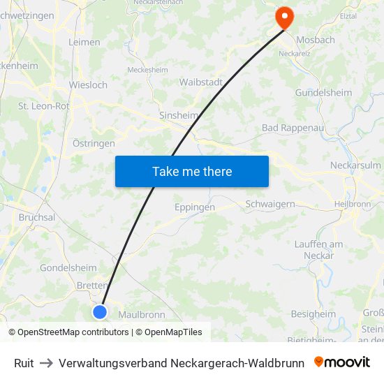 Ruit to Verwaltungsverband Neckargerach-Waldbrunn map