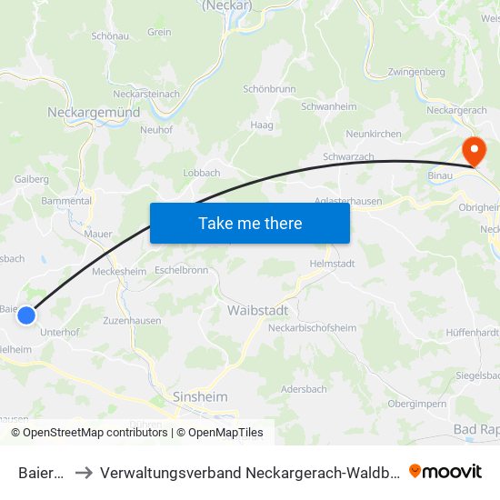 Baiertal to Verwaltungsverband Neckargerach-Waldbrunn map