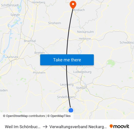 Weil Im Schönbuch (Kernort) to Verwaltungsverband Neckargerach-Waldbrunn map