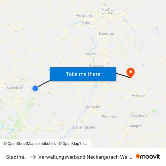 Stadtmitte to Verwaltungsverband Neckargerach-Waldbrunn map