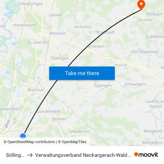 Söllingen to Verwaltungsverband Neckargerach-Waldbrunn map