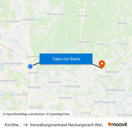 Kirchheim to Verwaltungsverband Neckargerach-Waldbrunn map