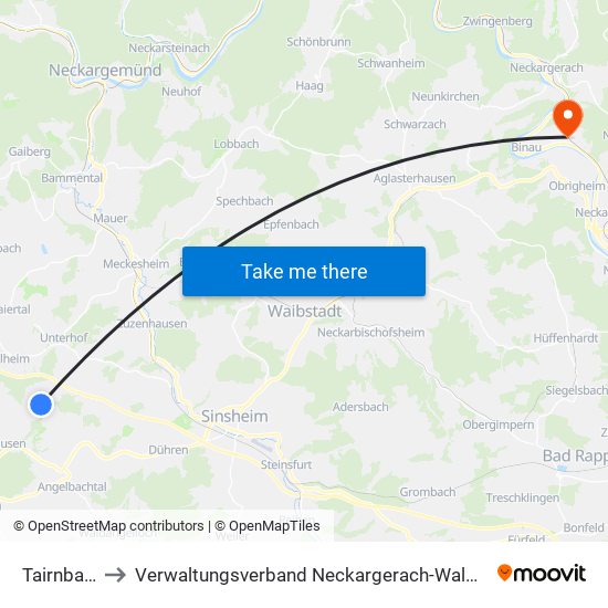 Tairnbach to Verwaltungsverband Neckargerach-Waldbrunn map