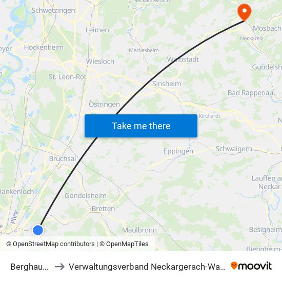 Berghausen to Verwaltungsverband Neckargerach-Waldbrunn map