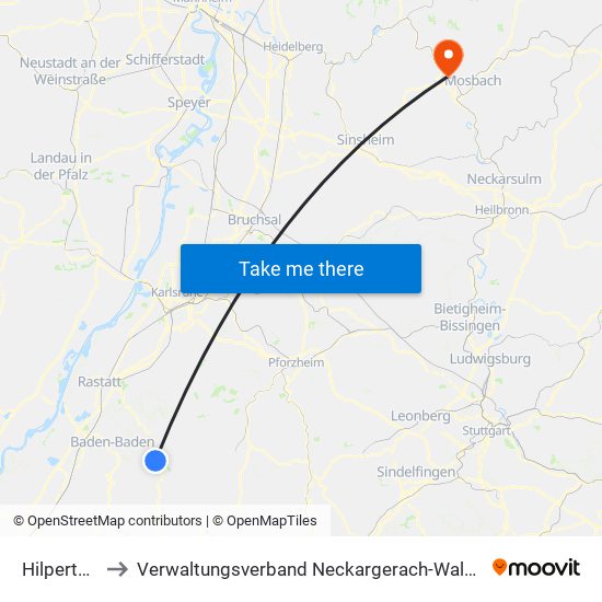 Hilpertsau to Verwaltungsverband Neckargerach-Waldbrunn map