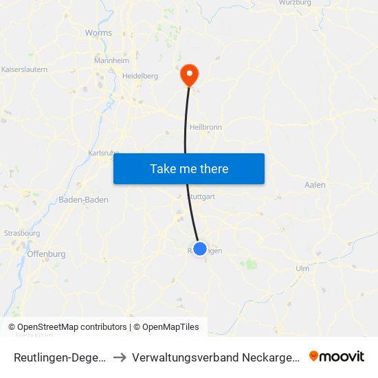 Reutlingen-Degerschlacht to Verwaltungsverband Neckargerach-Waldbrunn map