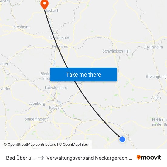 Bad Überkingen to Verwaltungsverband Neckargerach-Waldbrunn map