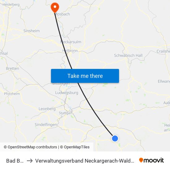 Bad Boll to Verwaltungsverband Neckargerach-Waldbrunn map