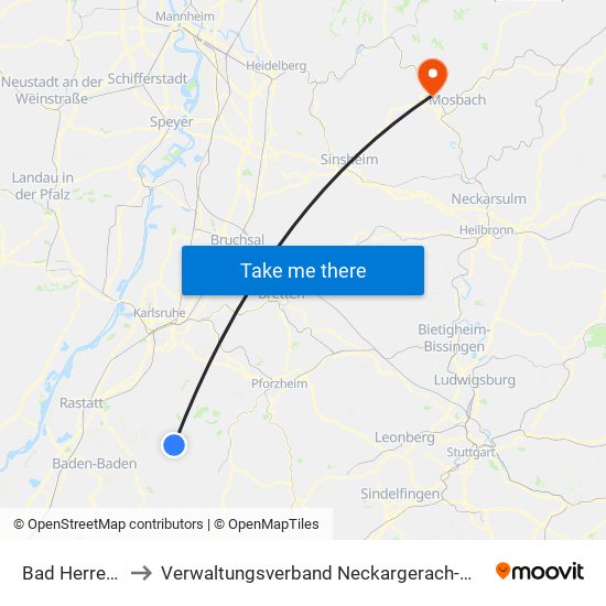 Bad Herrenalb to Verwaltungsverband Neckargerach-Waldbrunn map
