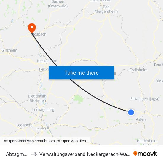 Abtsgmünd to Verwaltungsverband Neckargerach-Waldbrunn map