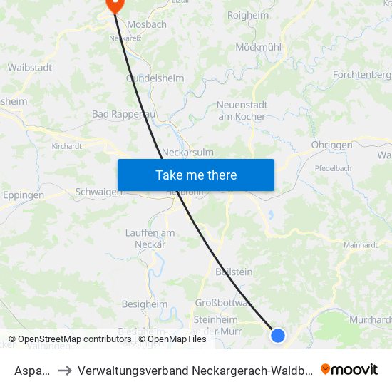 Aspach to Verwaltungsverband Neckargerach-Waldbrunn map
