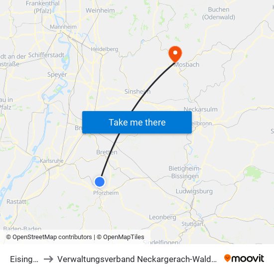 Eisingen to Verwaltungsverband Neckargerach-Waldbrunn map