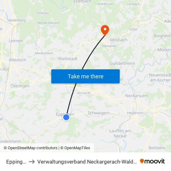 Eppingen to Verwaltungsverband Neckargerach-Waldbrunn map