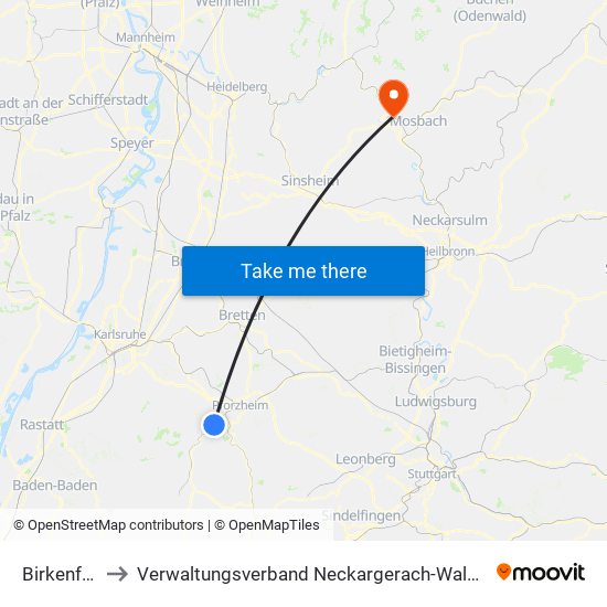 Birkenfeld to Verwaltungsverband Neckargerach-Waldbrunn map