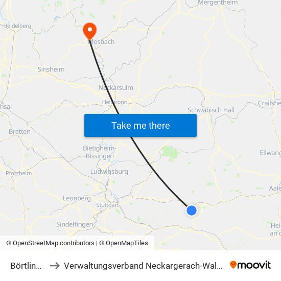 Börtlingen to Verwaltungsverband Neckargerach-Waldbrunn map