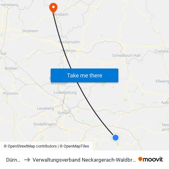 Dürnau to Verwaltungsverband Neckargerach-Waldbrunn map