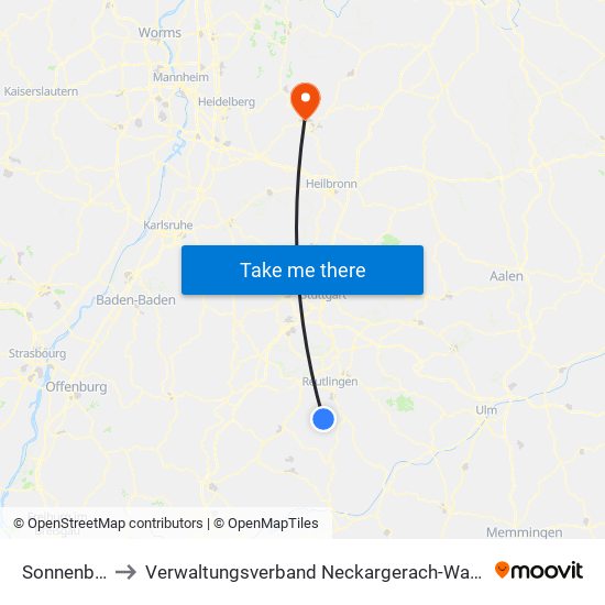 Sonnenbühl to Verwaltungsverband Neckargerach-Waldbrunn map