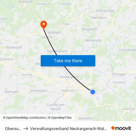 Obersulm to Verwaltungsverband Neckargerach-Waldbrunn map