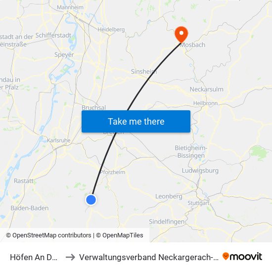 Höfen An Der Enz to Verwaltungsverband Neckargerach-Waldbrunn map