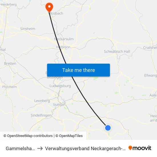 Gammelshausen to Verwaltungsverband Neckargerach-Waldbrunn map