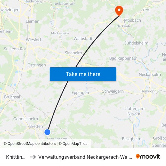 Knittlingen to Verwaltungsverband Neckargerach-Waldbrunn map